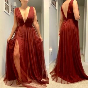 NWOT Cranberry burgundy maroon wine chiffon deep v wedding prom homecoming xmas